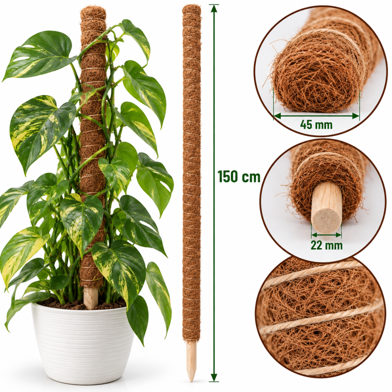 Obrázok Kokosová tyč – opora pre popínavé rastliny 150 cm x 45 mm x 22 mm